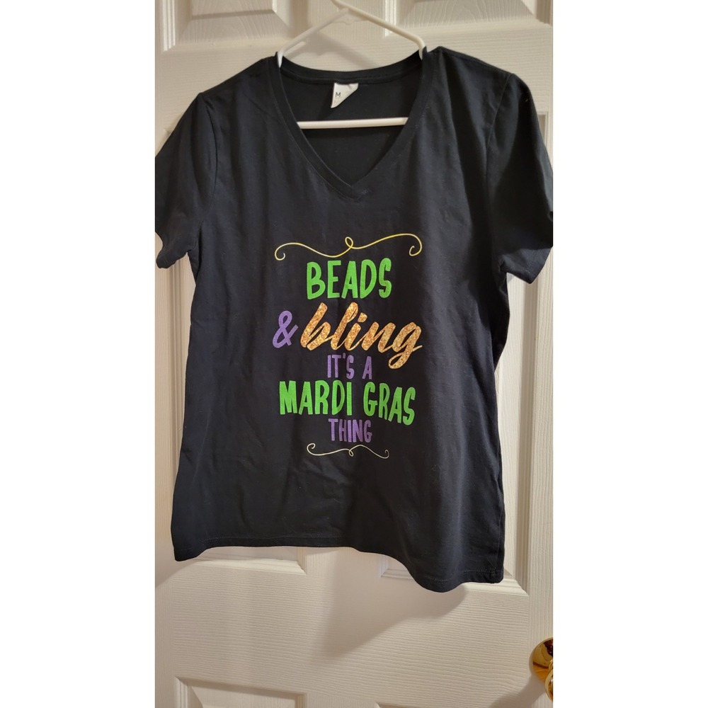 Womens "Beads And Bling It's A Mardi Gras Thing"  V-Neck T Shirt